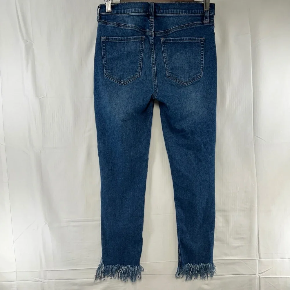 Free People Skinny Jeans Womens 28 Blue Distressed Frayed Fringe Hem